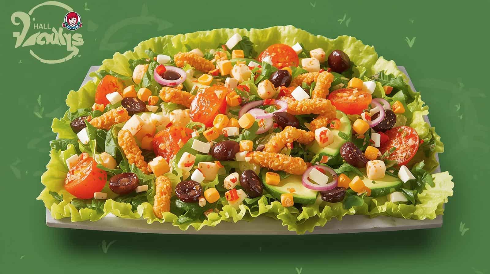 Wendy's Fresh Salads lineup with grilled chicken and dressings