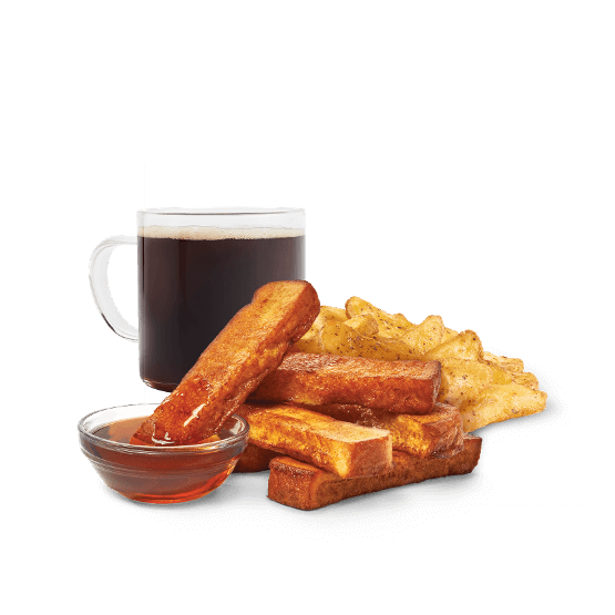 Wendy's Homestyle French Toast Sticks 6 PC Combo with crispy potato wedges and syrup